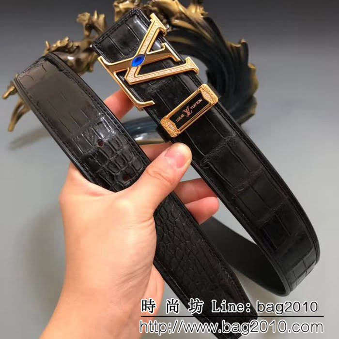 路易威登LV 純手工美洲無拼接鱷魚肚皮 高端男士皮帶 LHG1796